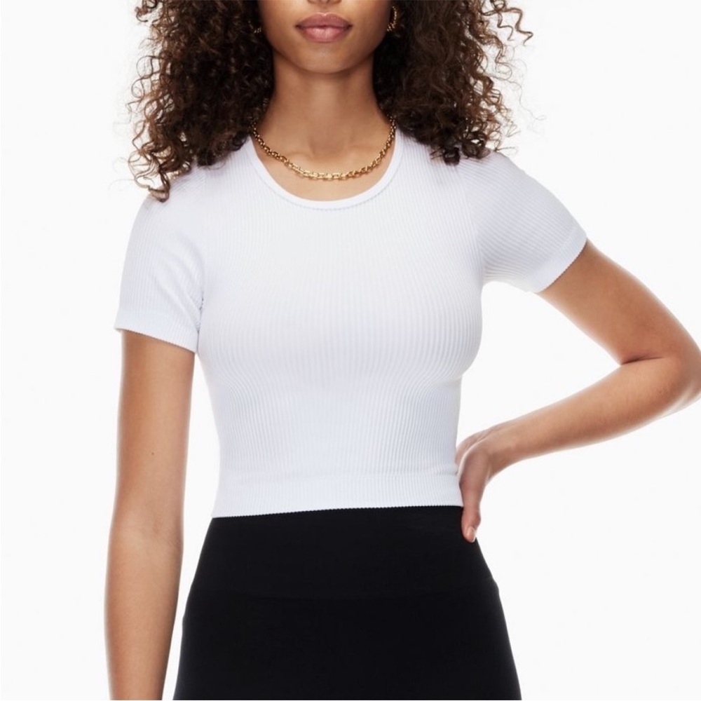ARITZIA THE GROUP BABATON Flow White Ribbed Seamless Sculpt Crop Tee Size Large